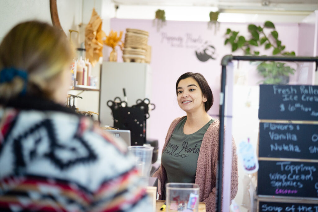 Popping Pearls Boba-2 Woman taking orders for Popping Pearls Boba Shop